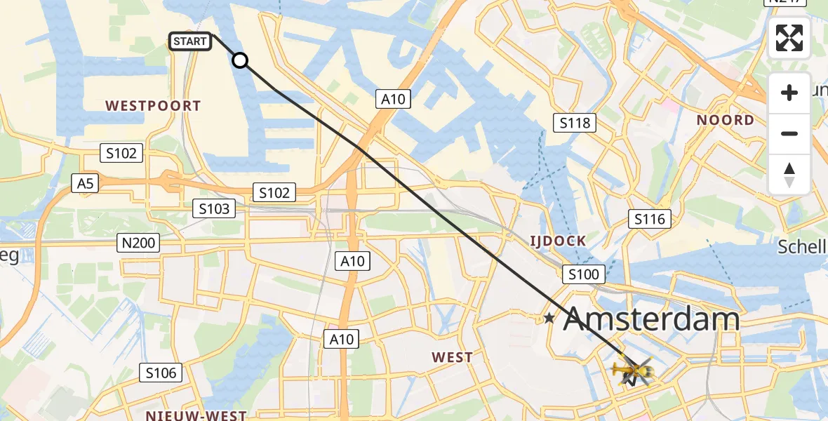 Vluchtroute Traumahelikopter Amsterdam Heliport - Amsterdam, 14 juli 2026, 08:58