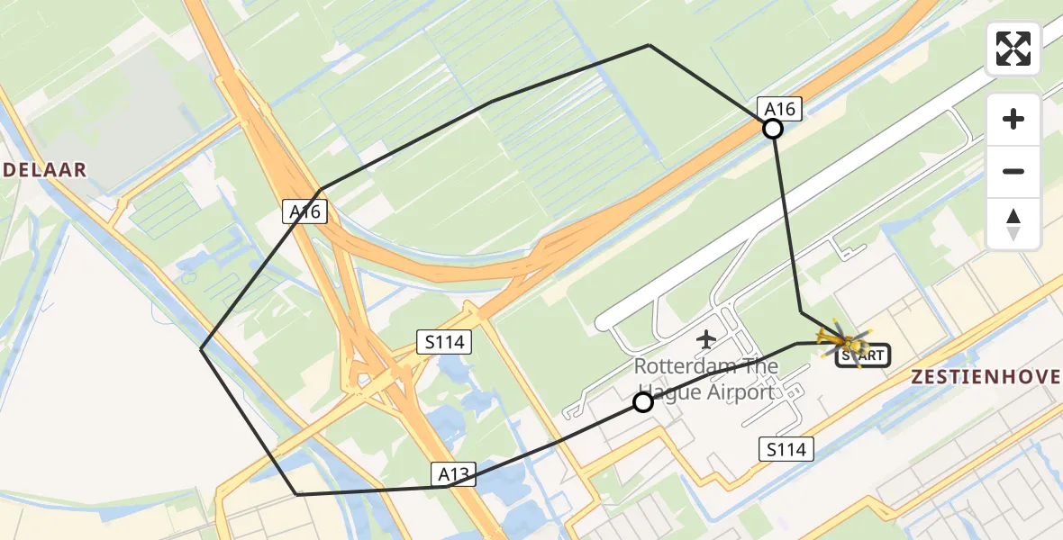 Vluchtroute Traumahelikopter Rotterdam The Hague Airport - Rotterdam The Hague Airport, 14 juli 2026, 09:01