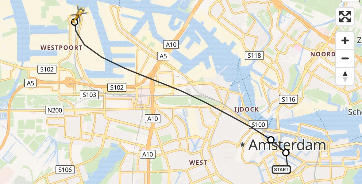 Vluchtroute Traumahelikopter Amsterdam - Amsterdam Heliport, 14 juli 2026, 09:17