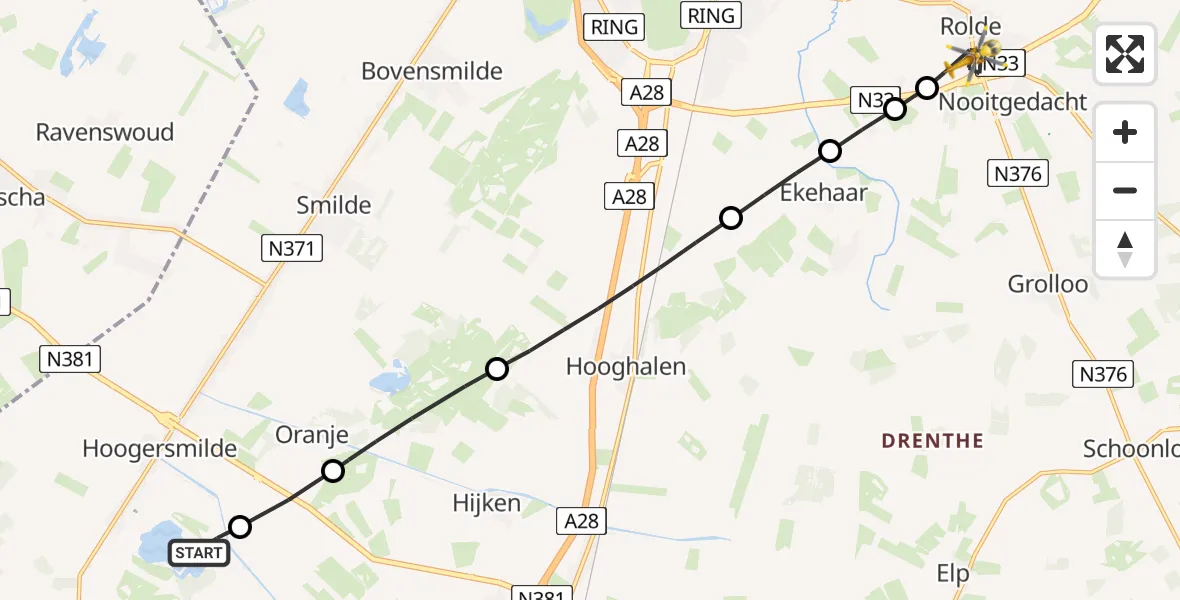 Vluchtroute Traumahelikopter Hoogersmilde - Rolde, 14 juli 2026, 10:24