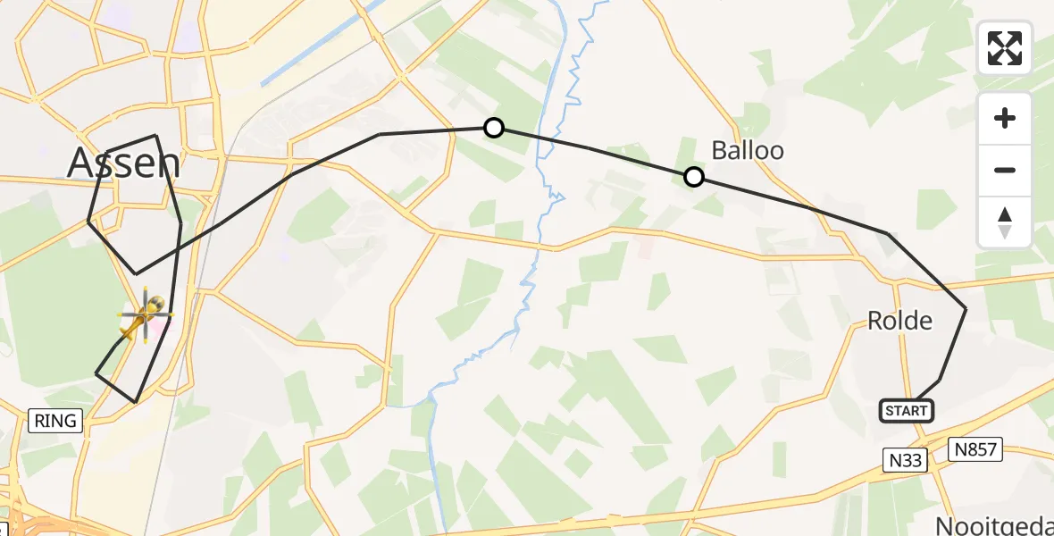 Vluchtroute Traumahelikopter Rolde - Assen, 14 juli 2026, 11:03