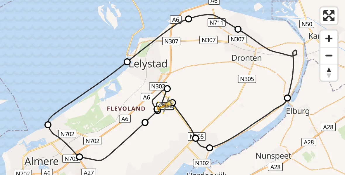 Vluchtroute Traumahelikopter Lelystad Airport - Lelystad Airport, 14 juli 2026, 11:15