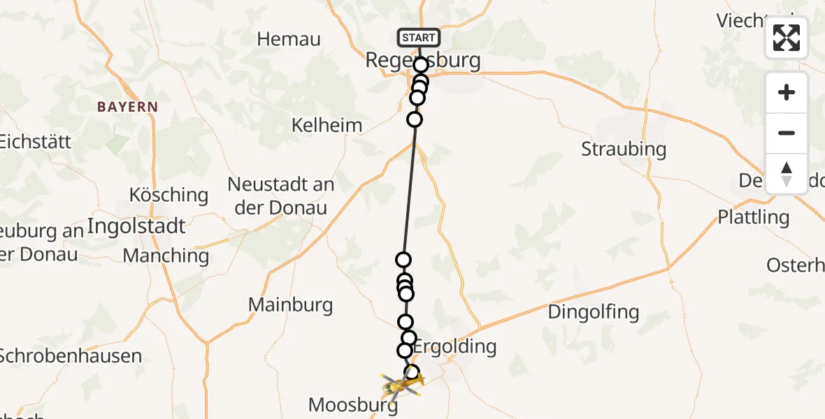 Vluchtroute  Lappersdorf - Landshut, 14 juli 2026, 11:42