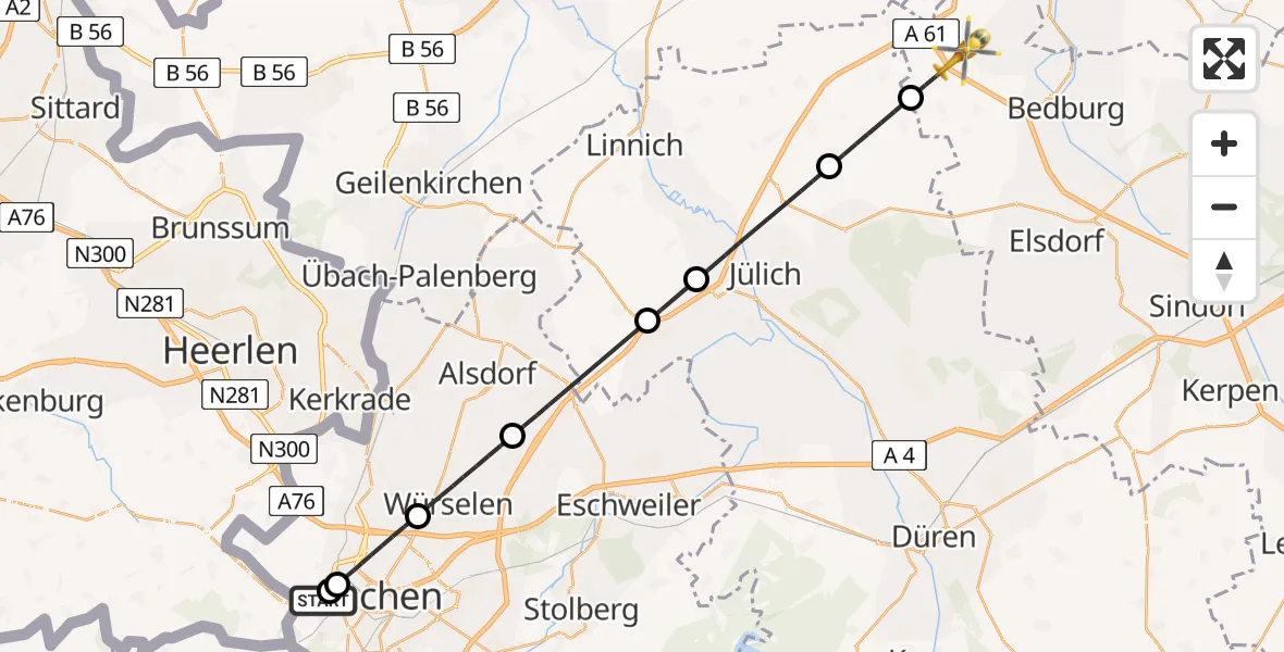 Vluchtroute  Aachen Hospital - Bedburg, 14 juli 2026, 11:43