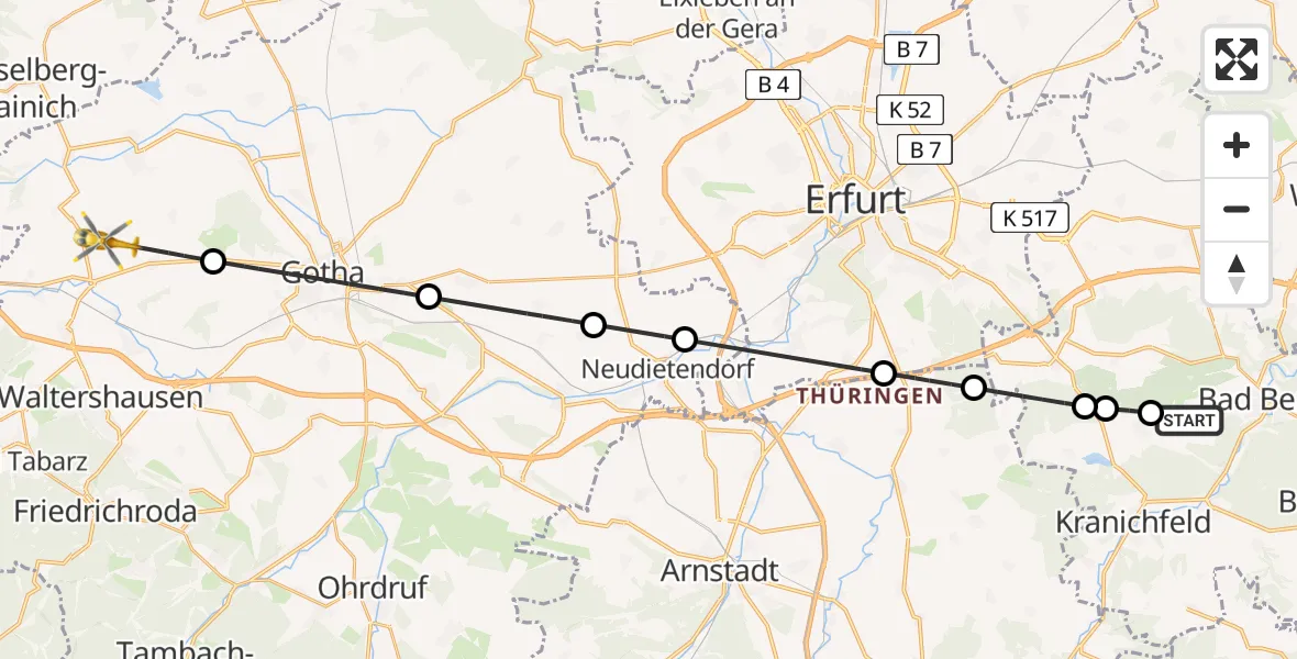 Vluchtroute  Bad Berka - Hörsel, 14 juli 2026, 11:47