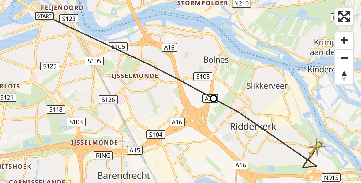 Vluchtroute Traumahelikopter Rotterdam - Ridderkerk, 14 juli 2026, 11:52