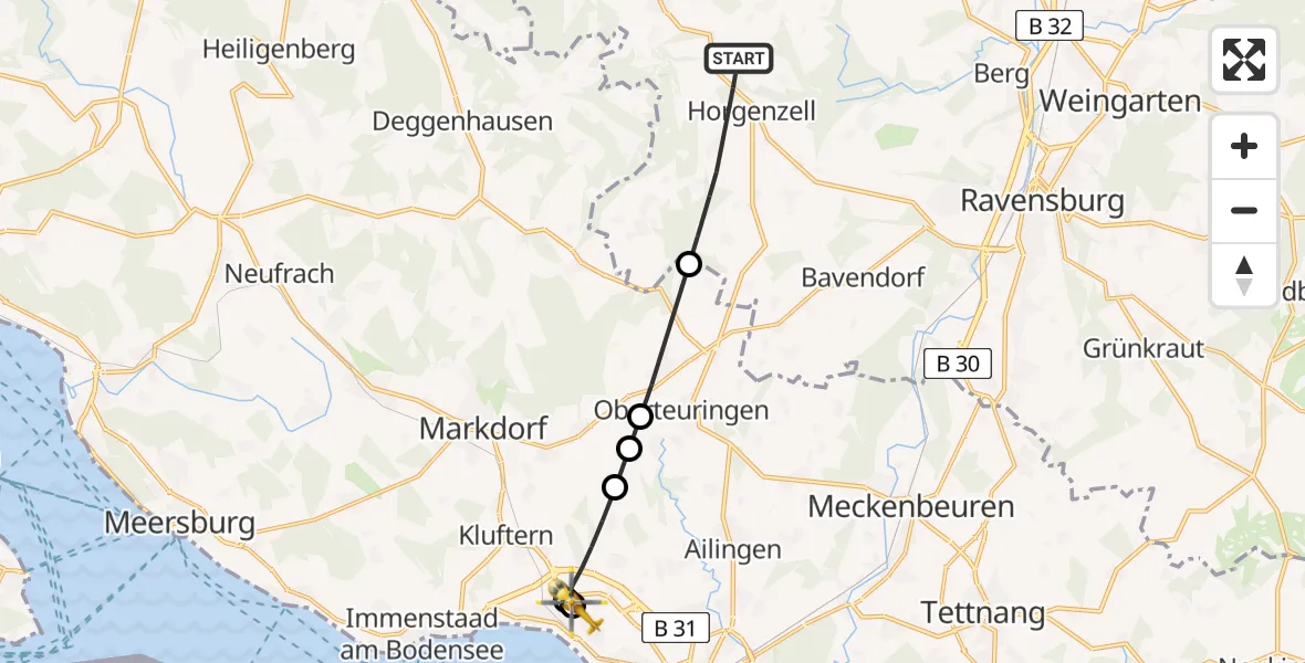 Vluchtroute  Horgenzell - Friedrichshafen Hospital, 14 juli 2026, 11:52