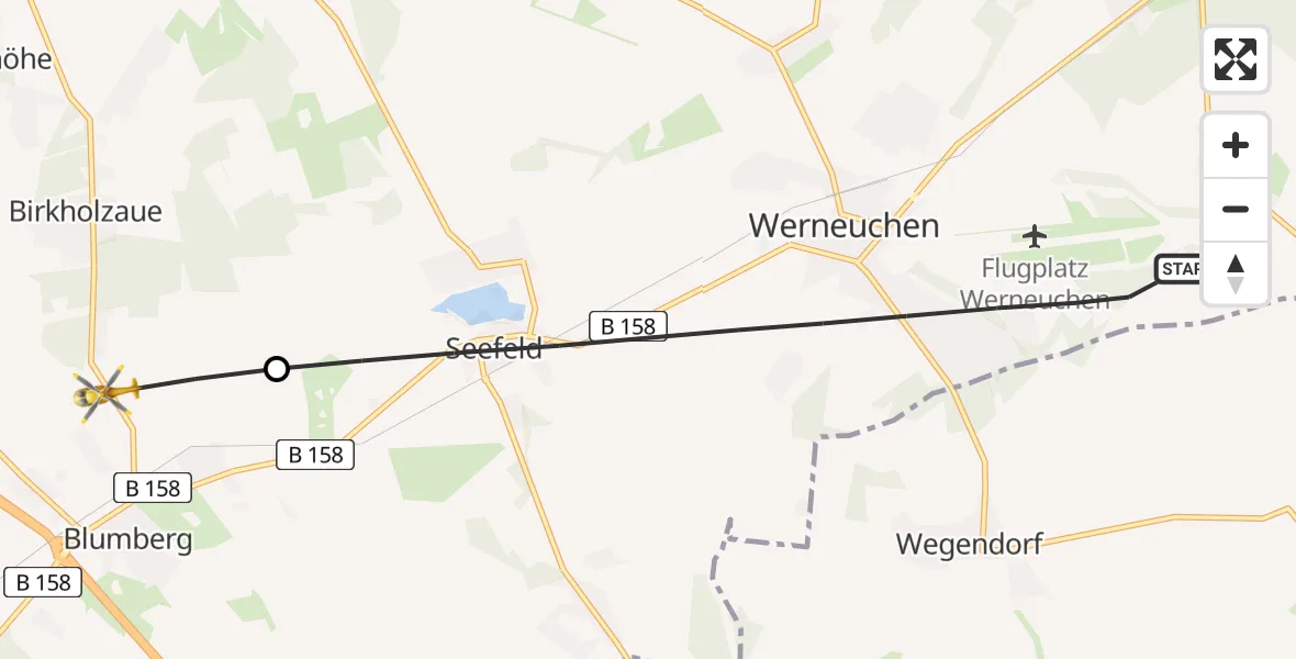 Vluchtroute  Werneuchen - Ahrensfelde, 14 juli 2026, 11:55