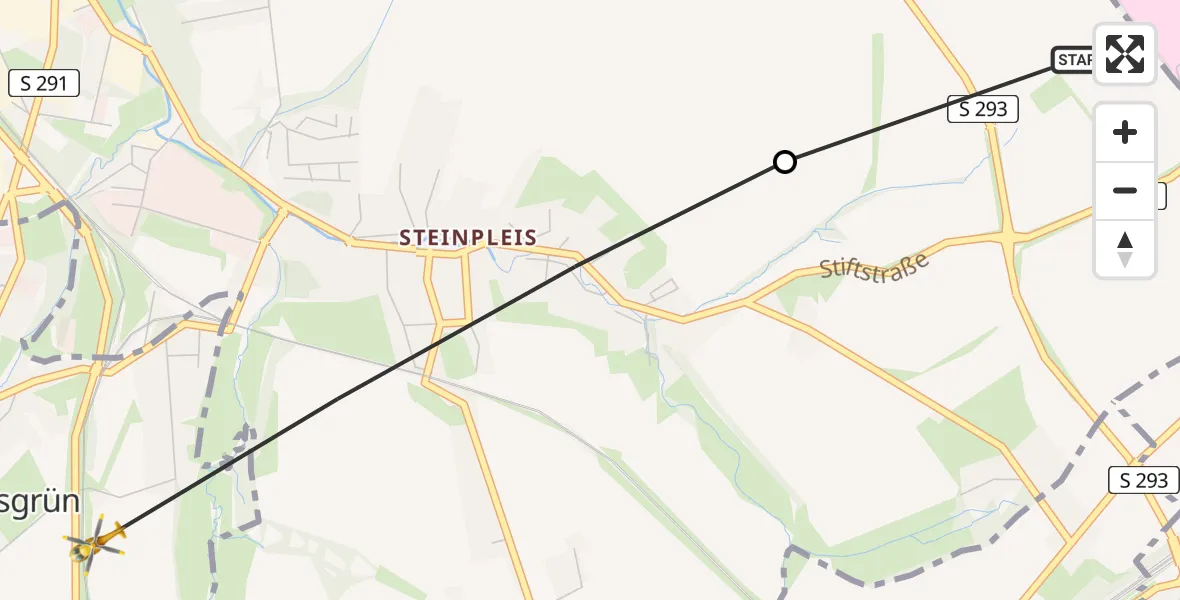 Vluchtroute  ADAC Air Rescue Station Zwickau Hubschrauberlandeplatz - Fraureuth, 14 juli 2026, 11:58