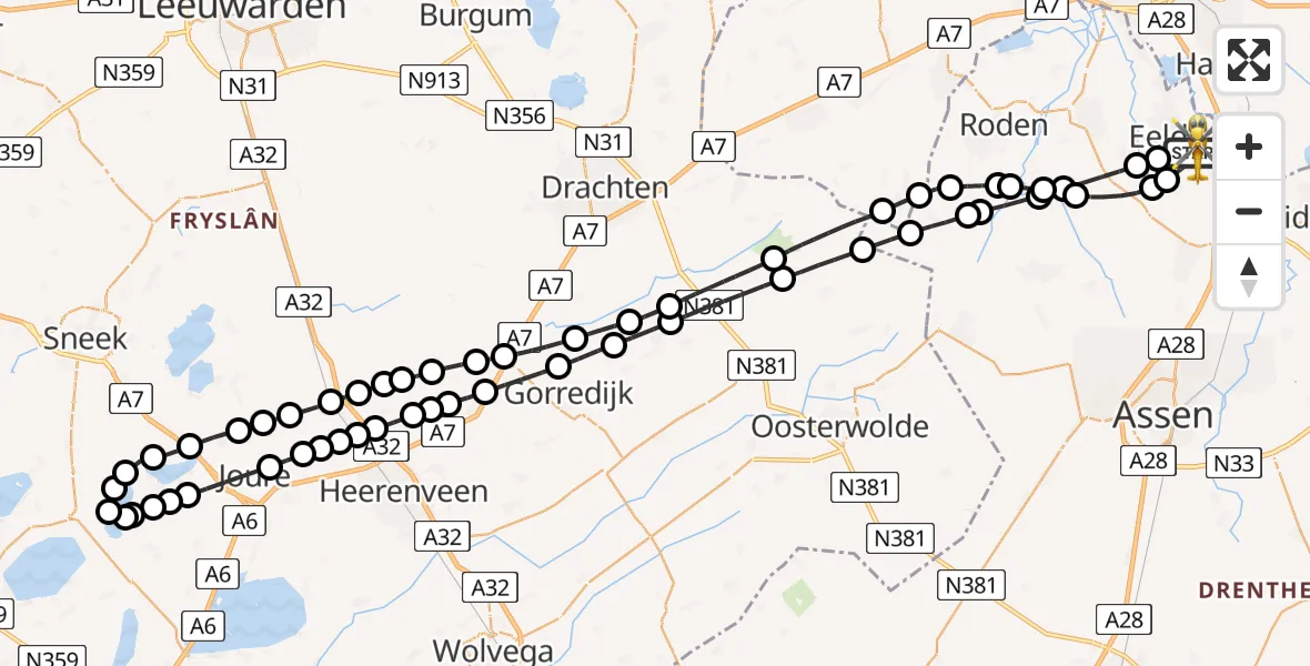 Vluchtroute Traumahelikopter Groningen Airport Eelde - Groningen Airport Eelde, 14 juli 2026, 12:11