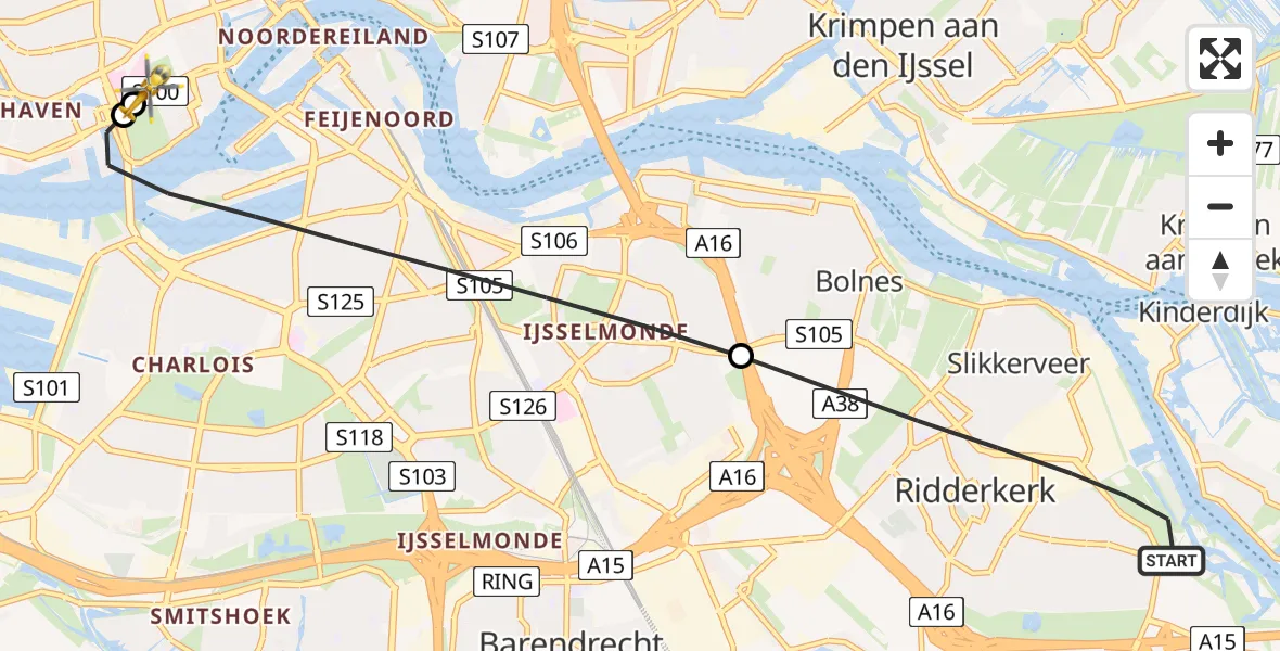 Vluchtroute Traumahelikopter Ridderkerk - Erasmus MC, 14 juli 2026, 12:19