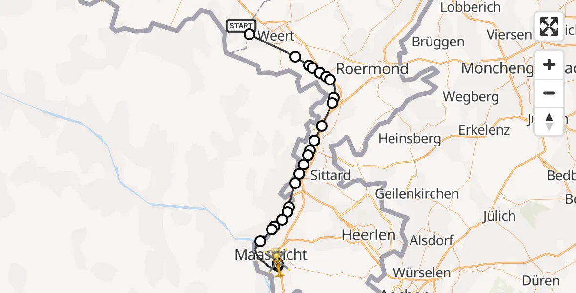 Vluchtroute Traumahelikopter Budel - Maastricht UMC+, 14 juli 2026, 13:18