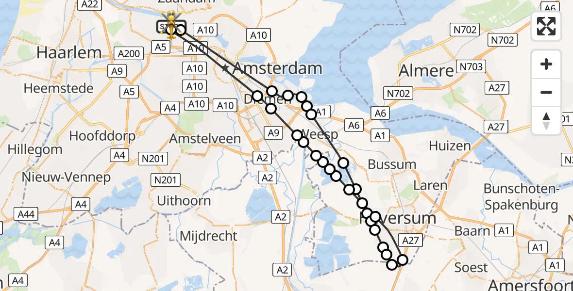 Vluchtroute Traumahelikopter Amsterdam Heliport - Amsterdam Heliport, 14 juli 2026, 13:18
