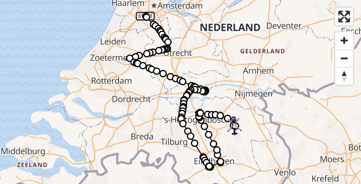 Vluchtroute Politiehelikopter Amsterdam Vliegveld Schiphol - Volkel, 14 juli 2026, 13:22