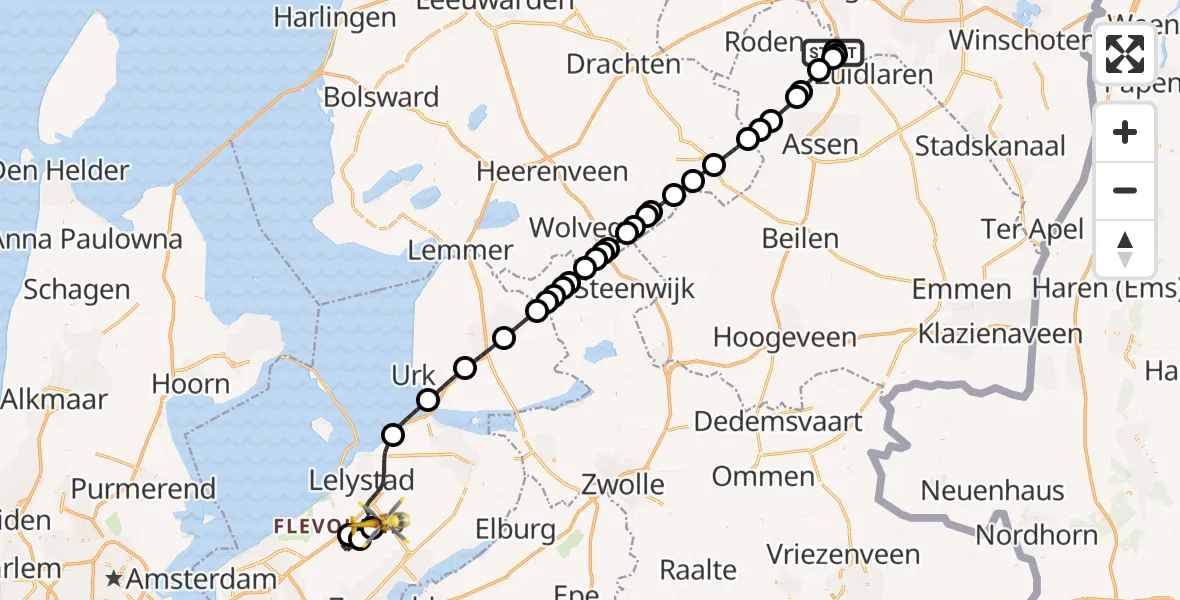 Vluchtroute Traumahelikopter Groningen Airport Eelde - Lelystad Airport, 14 juli 2026, 13:34
