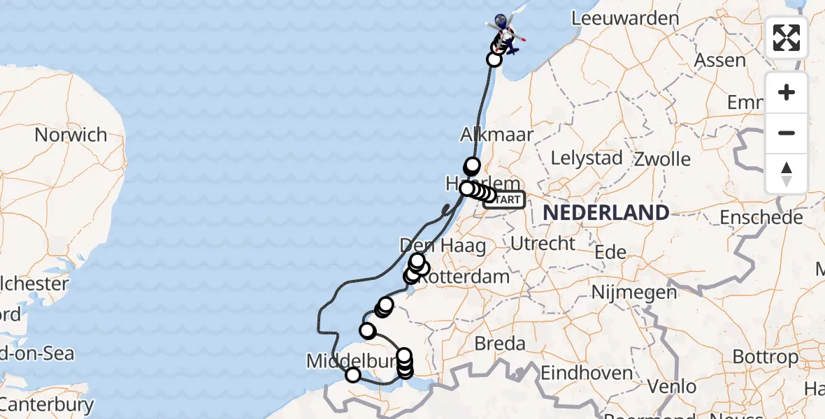 Vluchtroute Politiehelikopter Amsterdam Vliegveld Schiphol - Texel International Airport, 14 juli 2026, 13:35