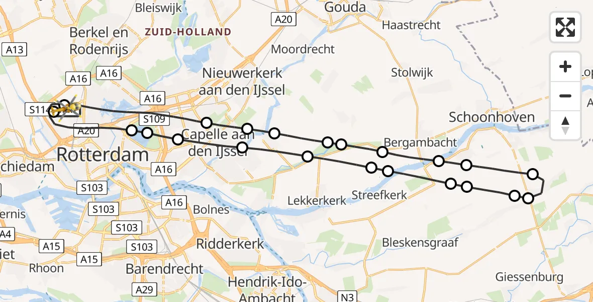 Vluchtroute Traumahelikopter Rotterdam The Hague Airport - Rotterdam The Hague Airport, 14 juli 2026, 13:49