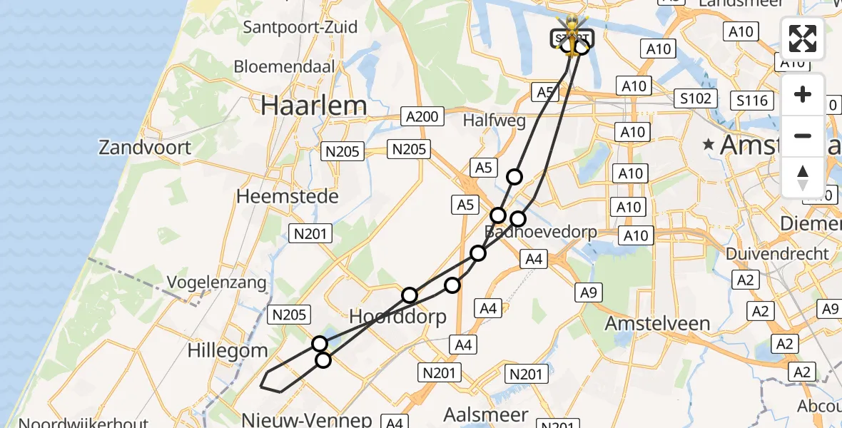 Vluchtroute Traumahelikopter Amsterdam Heliport - Amsterdam Heliport, 14 juli 2026, 13:52
