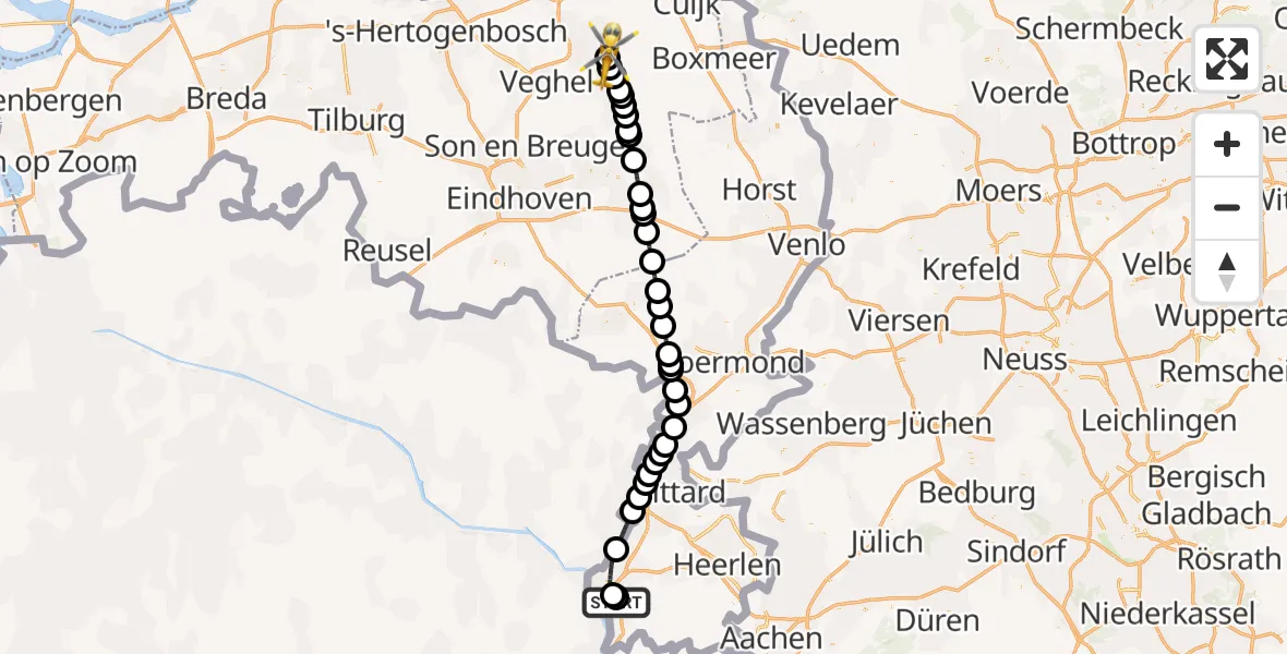 Vluchtroute Traumahelikopter Maastricht UMC+ - Vliegbasis Volkel, 14 juli 2026, 14:09