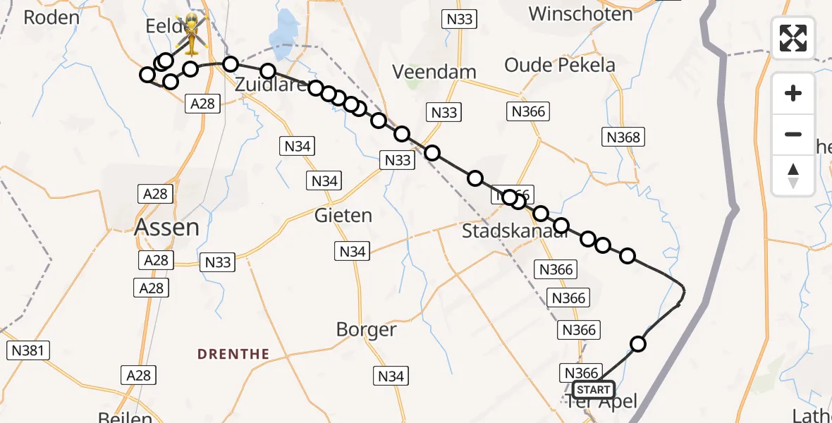 Vluchtroute Traumahelikopter Ter Apel - Groningen Airport Eelde, 14 juli 2026, 17:24