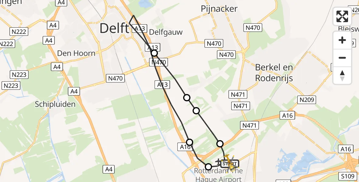 Vluchtroute Traumahelikopter Rotterdam The Hague Airport - Rotterdam The Hague Airport, 14 juli 2026, 17:33
