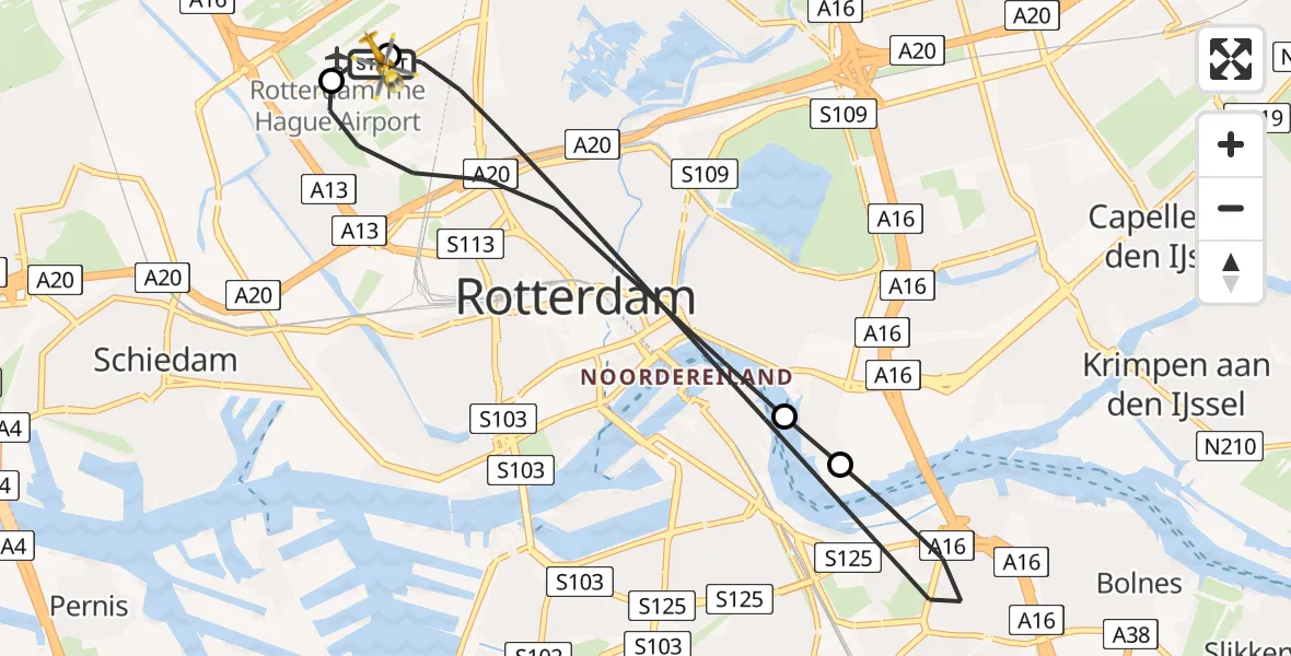 Vluchtroute Traumahelikopter Rotterdam The Hague Airport - Rotterdam The Hague Airport, 14 juli 2026, 18:26