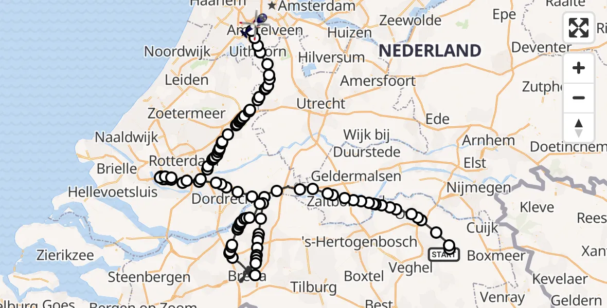 Vluchtroute Politiehelikopter Vliegbasis Volkel - Amsterdam Vliegveld Schiphol, 14 juli 2026, 18:35