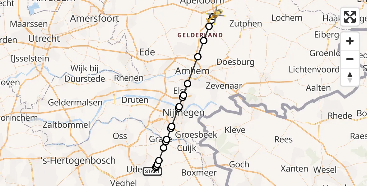 Vluchtroute Traumahelikopter Vliegbasis Volkel - Klarenbeek, 14 juli 2026, 18:39
