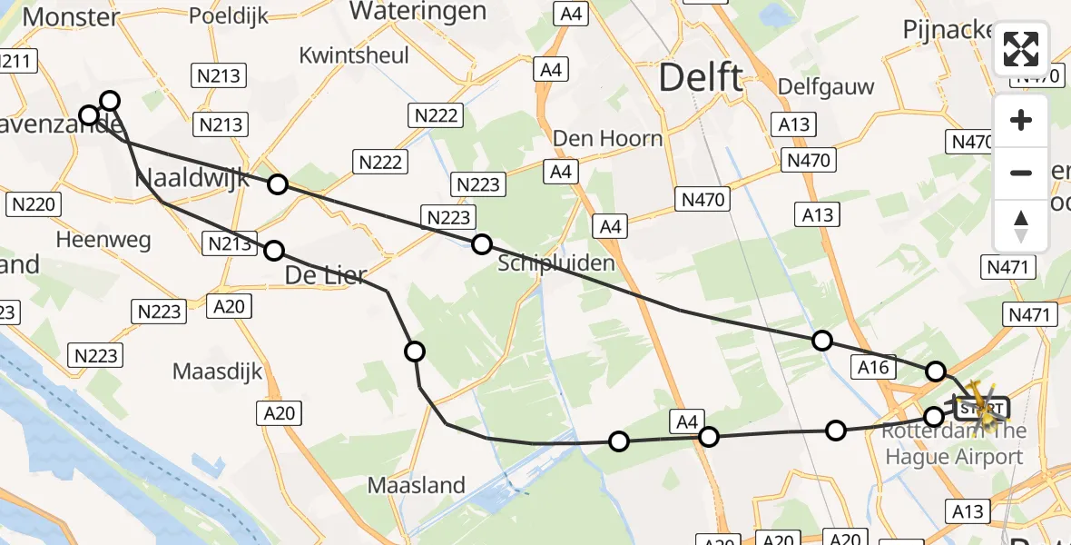 Vluchtroute Traumahelikopter Rotterdam The Hague Airport - Rotterdam The Hague Airport, 14 juli 2026, 18:51