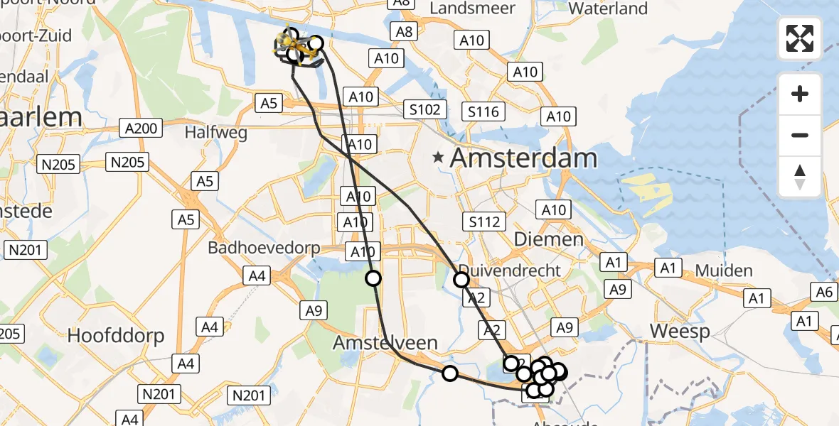 Vluchtroute Traumahelikopter Amsterdam Heliport - Amsterdam Heliport, 14 juli 2026, 18:56