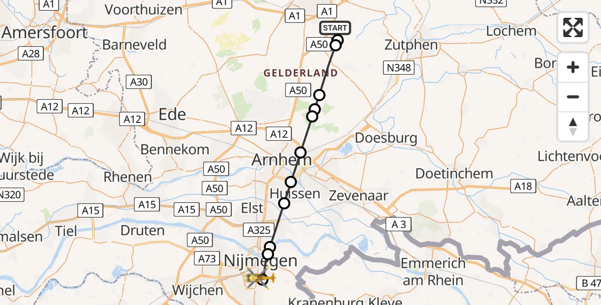 Vluchtroute Traumahelikopter Klarenbeek - Radboud University Medical Center Heliport, 14 juli 2026, 19:27