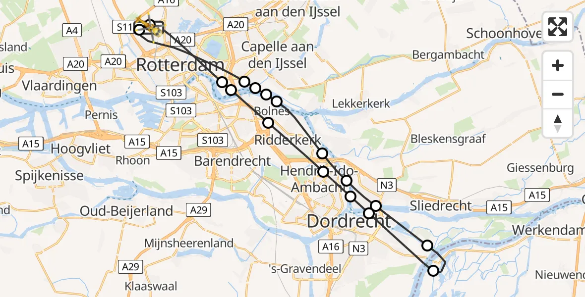 Vluchtroute Traumahelikopter Rotterdam The Hague Airport - Rotterdam The Hague Airport, 14 juli 2026, 19:44