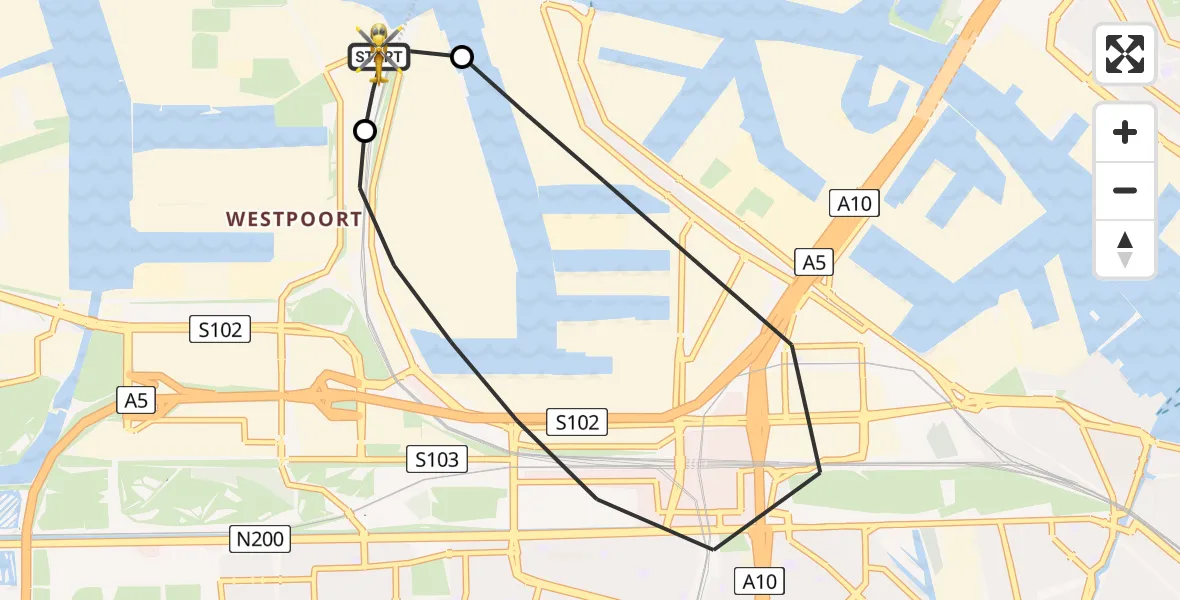 Vluchtroute Traumahelikopter Amsterdam Heliport - Amsterdam Heliport, 14 juli 2026, 19:45