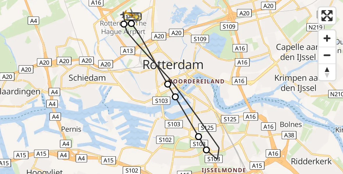 Vluchtroute Traumahelikopter Rotterdam The Hague Airport - Rotterdam The Hague Airport, 15 juli 2026, 05:12
