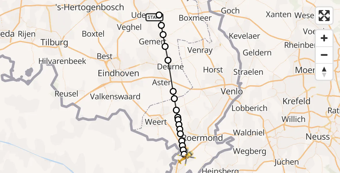 Vluchtroute Traumahelikopter Vliegbasis Volkel - Echt, 15 juli 2026, 06:09