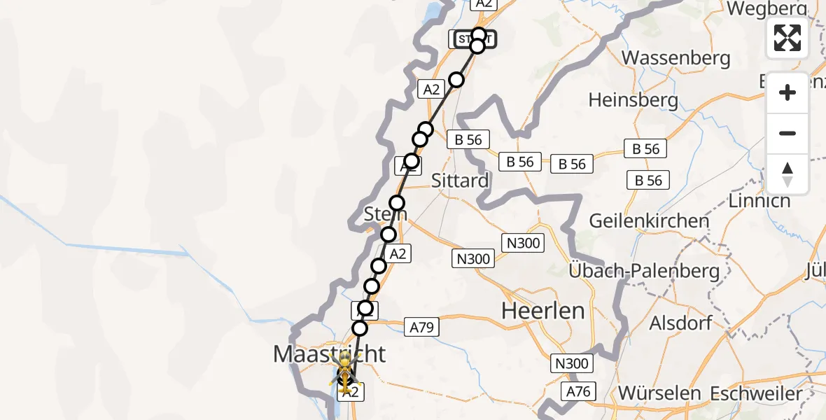 Vluchtroute Traumahelikopter Echt - Maastricht UMC+, 15 juli 2026, 07:01