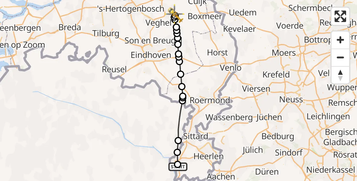 Vluchtroute Traumahelikopter Maastricht UMC+ - Vliegbasis Volkel, 15 juli 2026, 07:38