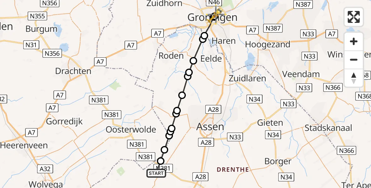 Vluchtroute Traumahelikopter Hoogersmilde - Universitair Medisch Centrum Groningen, 15 juli 2026, 09:04