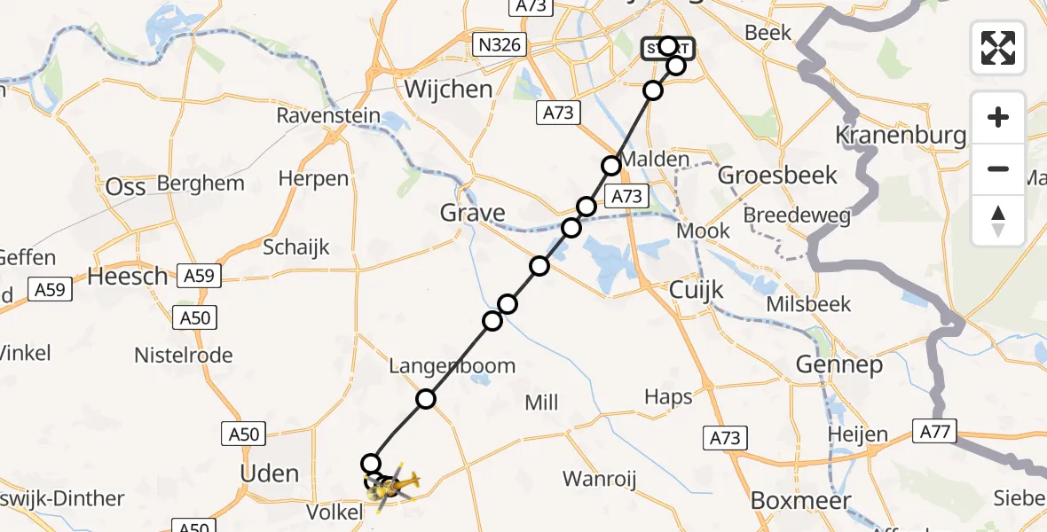Vluchtroute Traumahelikopter Radboud Universitair Medisch Centrum - Vliegbasis Volkel, 15 juli 2026, 09:16