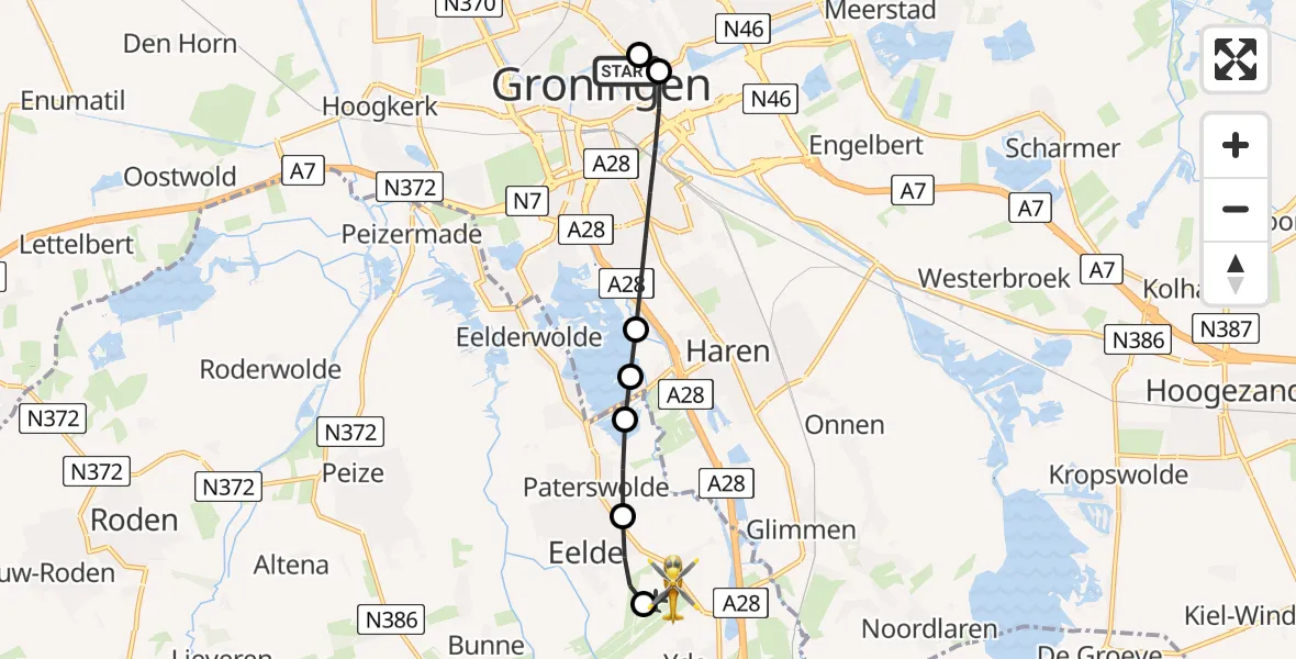Vluchtroute Traumahelikopter Universitair Medisch Centrum Groningen - Groningen Airport Eelde, 15 juli 2026, 10:06