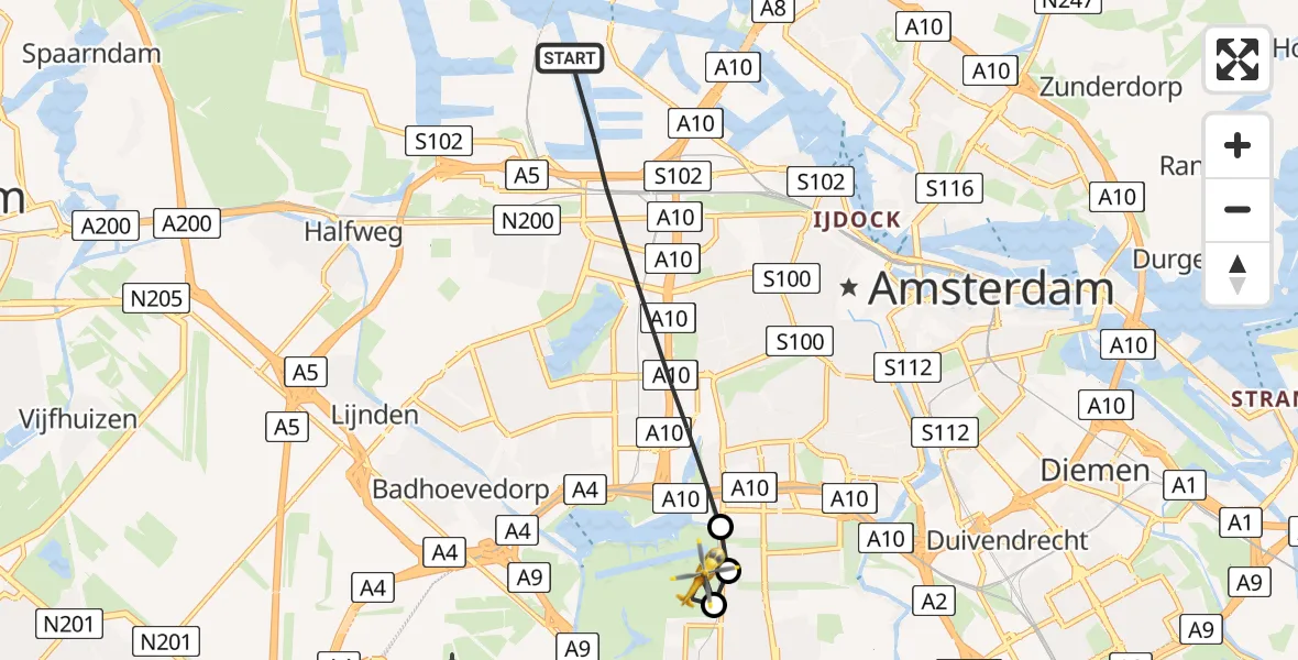 Vluchtroute Traumahelikopter Amsterdam - Amstelveen, 15 juli 2026, 10:36