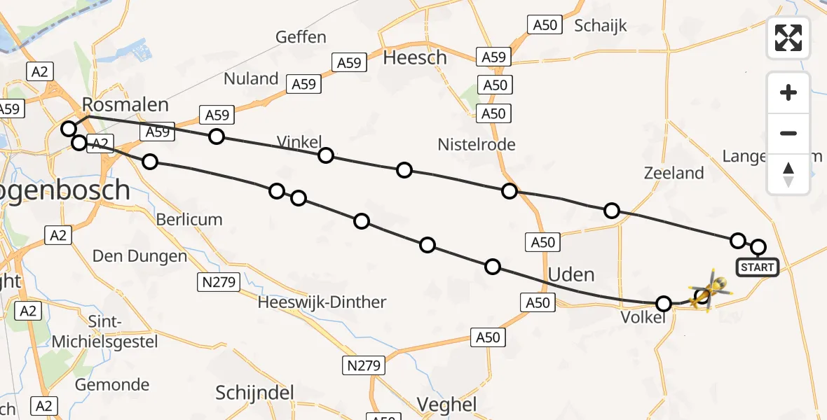 Vluchtroute Traumahelikopter Vliegbasis Volkel - Vliegbasis Volkel, 15 juli 2026, 11:03