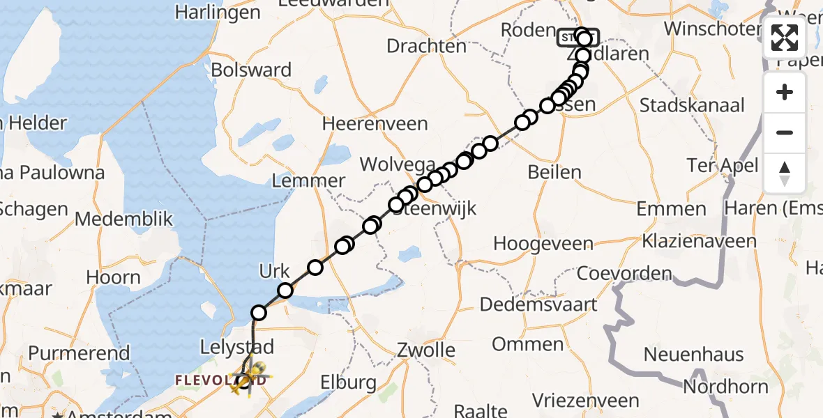 Vluchtroute Traumahelikopter Groningen Airport Eelde - Lelystad Airport, 15 juli 2026, 11:42