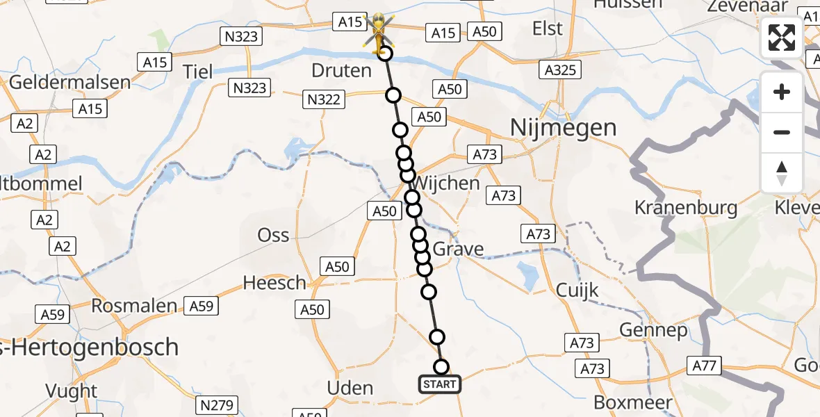 Vluchtroute Traumahelikopter Vliegbasis Volkel - Dodewaard, 15 juli 2026, 13:32