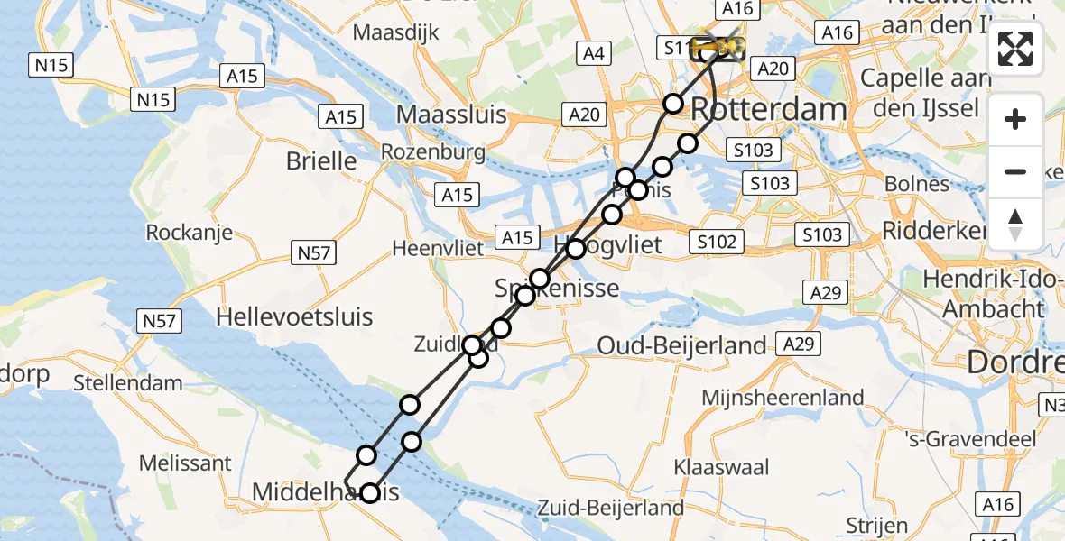 Vluchtroute Traumahelikopter Rotterdam The Hague Airport - Rotterdam The Hague Airport, 15 juli 2026, 14:13
