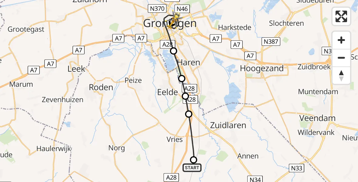 Vluchtroute Traumahelikopter Taarlo - Universitair Medisch Centrum Groningen, 15 juli 2026, 15:13