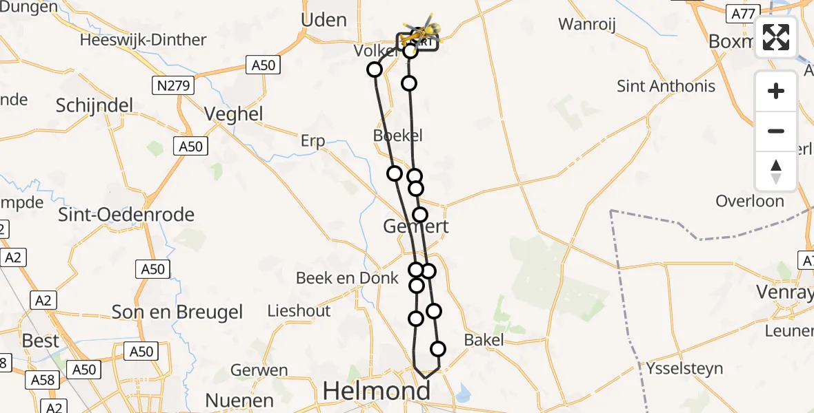 Vluchtroute Traumahelikopter Vliegbasis Volkel - Vliegbasis Volkel, 15 juli 2026, 15:22