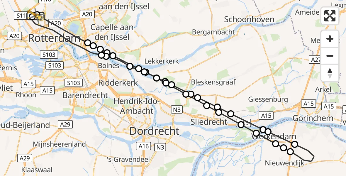 Vluchtroute Traumahelikopter Rotterdam The Hague Airport - Rotterdam The Hague Airport, 15 juli 2026, 15:31