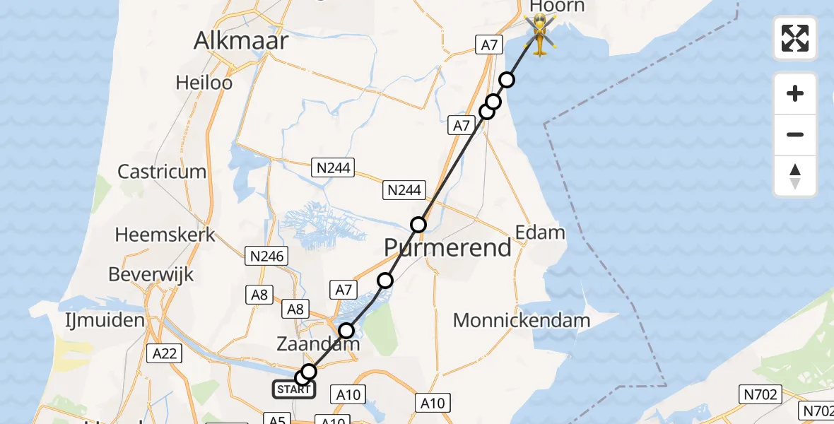 Vluchtroute Traumahelikopter Amsterdam Heliport - Markermeer, 15 juli 2026, 15:32