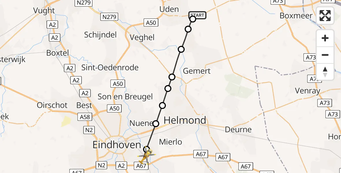 Vluchtroute Traumahelikopter Vliegbasis Volkel - Geldrop, 15 juli 2026, 15:45